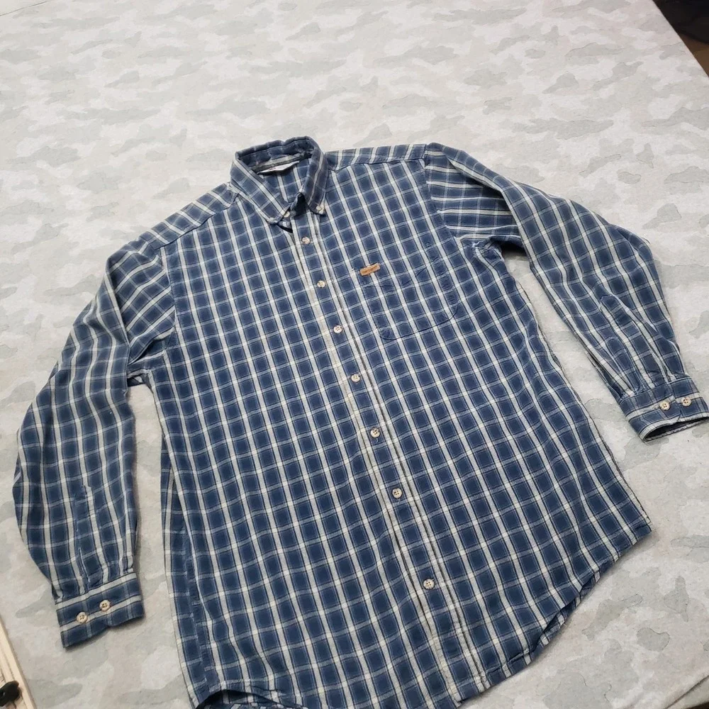 Vintage Carhartt Shirt‎ Mens Large Blue Pockets Long Sleeve Button-Up Workwear